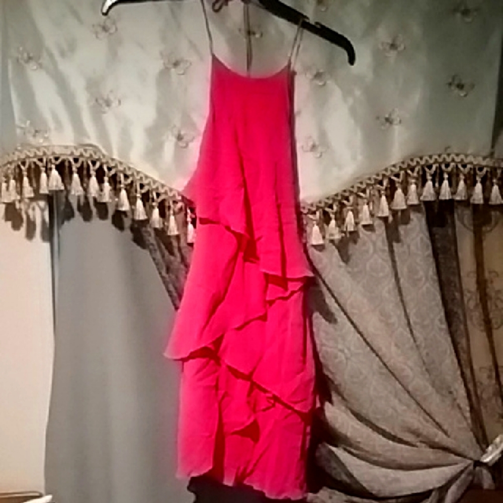 Pink Asymmetrical Ruffled Mini Dress